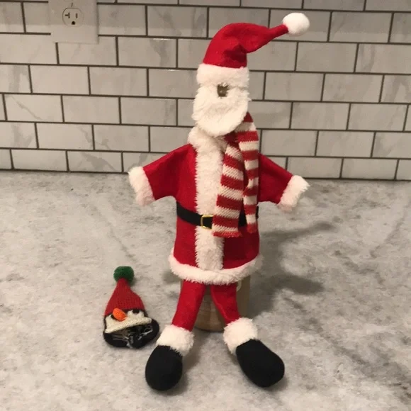 Vintage Christmas Wine Bottle Cover Santa Penguin - Picture 1 of 7